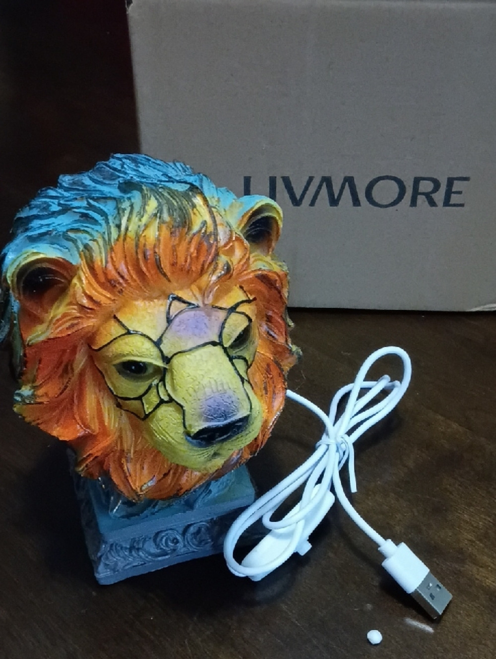 LIVMORE Lion Head Resin Night Light - Orange & Blue Nib